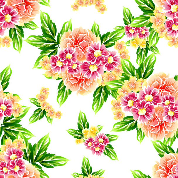 Seamless vintage style flower pattern. Floral elements in color - Vetor, Imagem