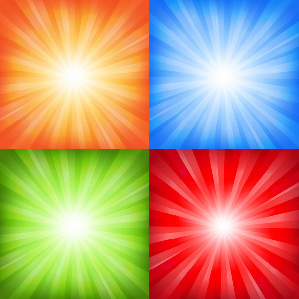 Colorful Sunburst Backgrounds Set With Gradient Mesh, Vector Illustration - Vector, Image