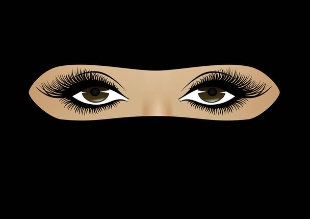 Femme musulmane visage en hijab gros plan sur un cadre complet, horizontal, vectoriel illustration
 - Vecteur, image