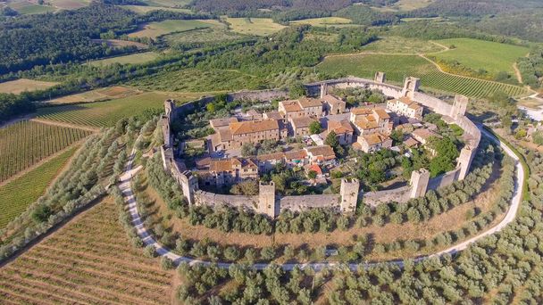 Monteriggioni aerial view, Tuscany in summer. - Foto, afbeelding