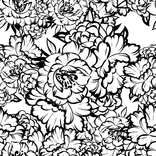 Seamless vintage style flower pattern. Floral elements on white. - Διάνυσμα, εικόνα