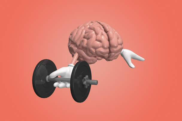 Cérebro humano a fazer exercício com halteres. Conceito de memória de treinamento cerebral
.  - Foto, Imagem