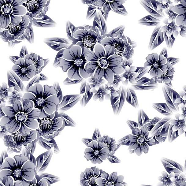 Seamless vintage style flower pattern. Floral elements on white. - Vektör, Görsel