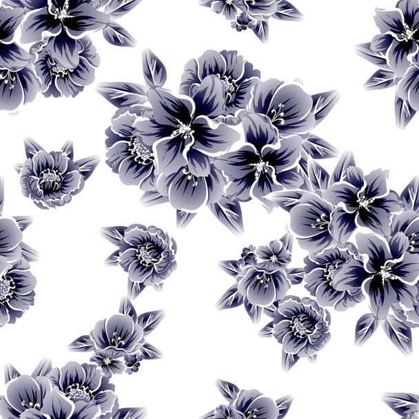 Seamless vintage style flower pattern. Floral elements on white. - ベクター画像