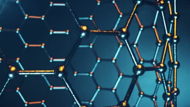 Animação loopable da nanoestrutura do átomo do grafeno. Nanotubo em forma de favo de mel. Conceito Nanotecnologia e ciências. Animação 3D 4K
 - Filmagem, Vídeo