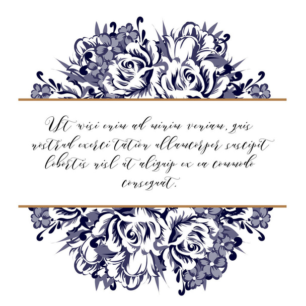 Vintage style ornate flower wedding card. Floral elements in contour - Vettoriali, immagini