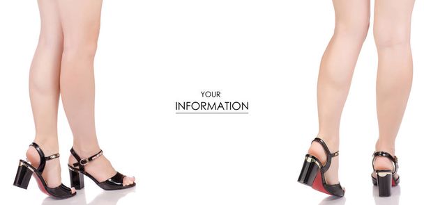 Female legs in black lacquered shoes sandals beauty fashion buy shop set pattern - Photo, Image