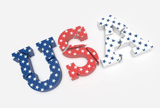 Broken letters making up word USA. National Economic issues concept. - Foto, Bild