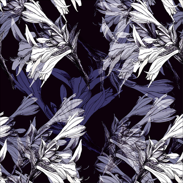 Διακοσμητικά λουλούδια κρίνο σε βιολετί σκούρο φόντο. Φλοράλ άνευ ραφής. - Φωτογραφία, εικόνα