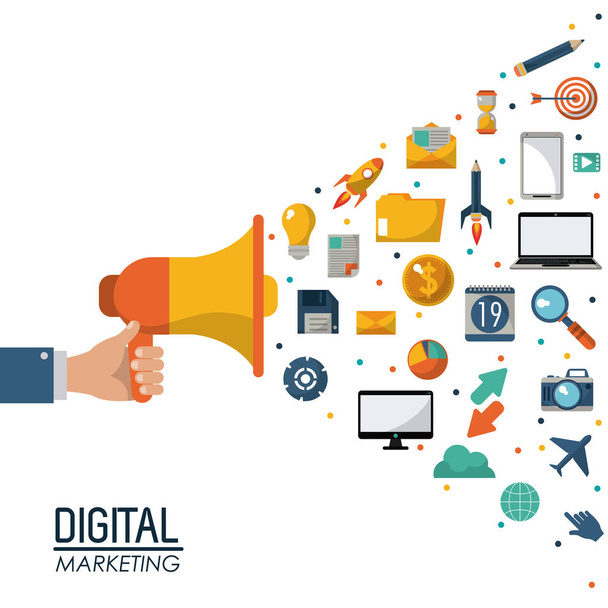 digitális marketing megafon szociális média reklám - Vektor, kép