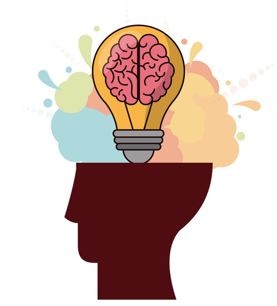 menschlicher Kopf Geist Glühbirne Gehirn Kreativität Design - Vektor, Bild