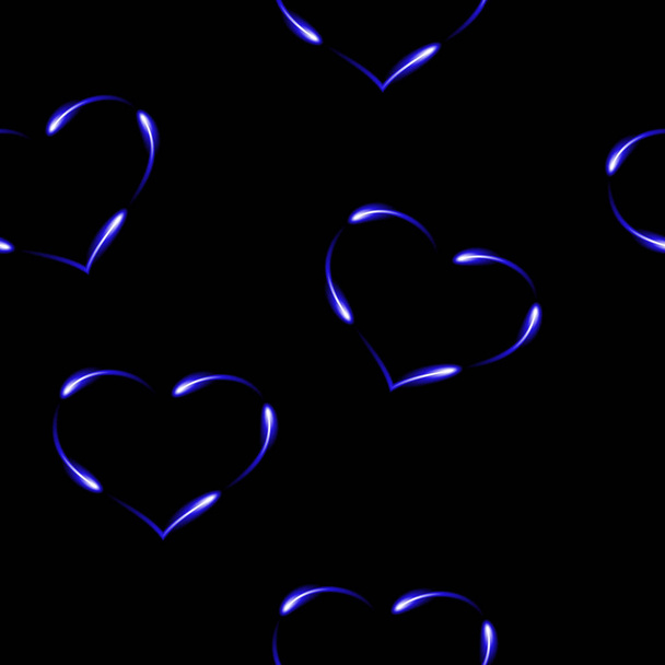 Royal blue hearts made by fen fires,  seamless pattern, vector background. - Vector, Image