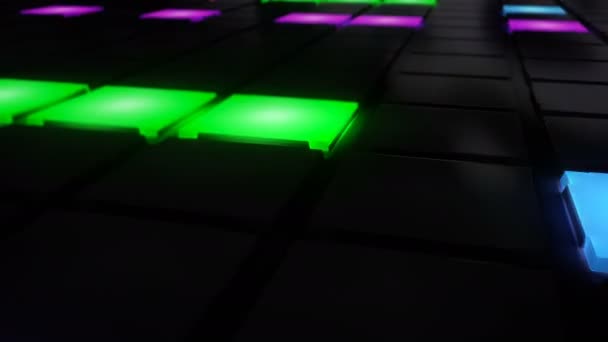 Barevné Disco klub taneční podlaha zeď zářící světelné mřížky vj smyčka v pozadí - Záběry, video
