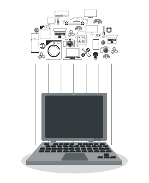 internet coisas laptop rede móvel inteligente conectar tecnologia
 - Vetor, Imagem