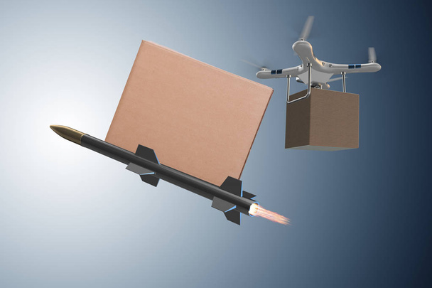 Various modern delivery methods with rockets and drone - Photo, Image