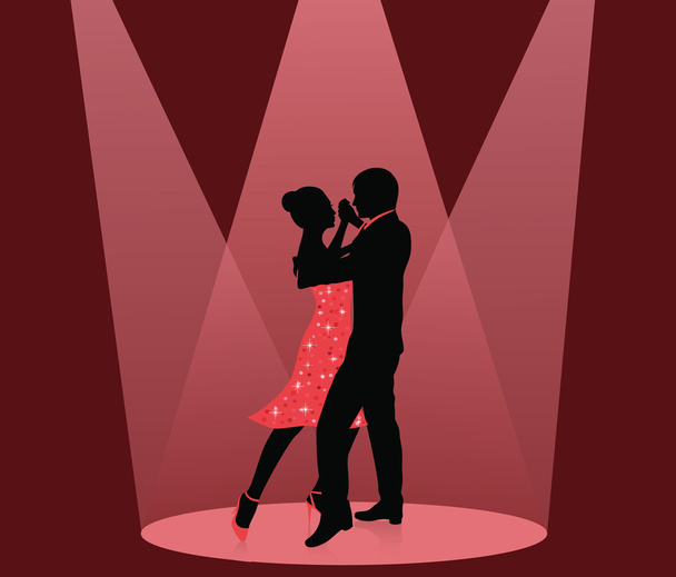 Silhouette d'un homme et d'une femme dansant sous les projecteurs
. - Vecteur, image
