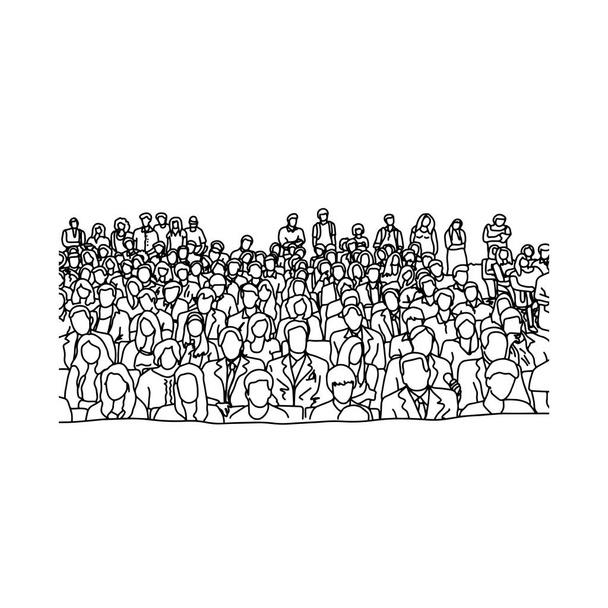 gente de negocios o estudiantes en sala de conferencias ilustración vectorial boceto dibujado a mano con líneas negras aisladas sobre fondo blanco
 - Vector, imagen