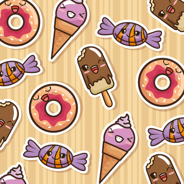 Kawaii cukorkák és édességek rajzfilm  - Vektor, kép