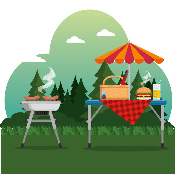 picnic de verano barbacoa al aire libre parrilla
 - Vector, imagen