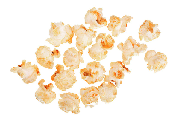 Popcorn na białym tle. Widok z góry - Zdjęcie, obraz