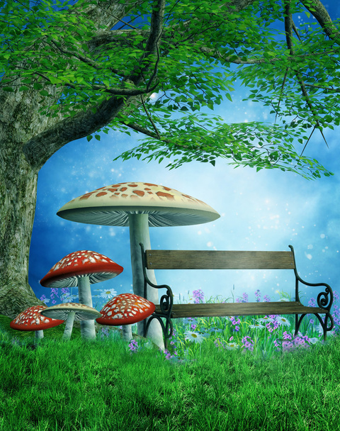 fantasie park met champignons - Foto, afbeelding