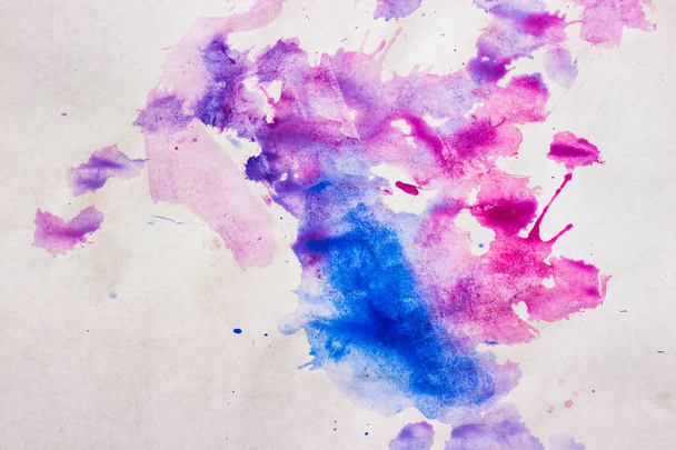 Watercolor Paint on White Paper Sheet. Flat lay, top view - 写真・画像