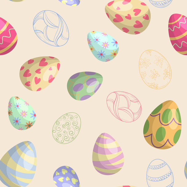 Easter seamless pattern with colored eggs  - Vector, Image
