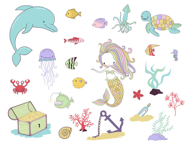 Merenneito, merieläimet ja vesikasvit
 - Vektori, kuva