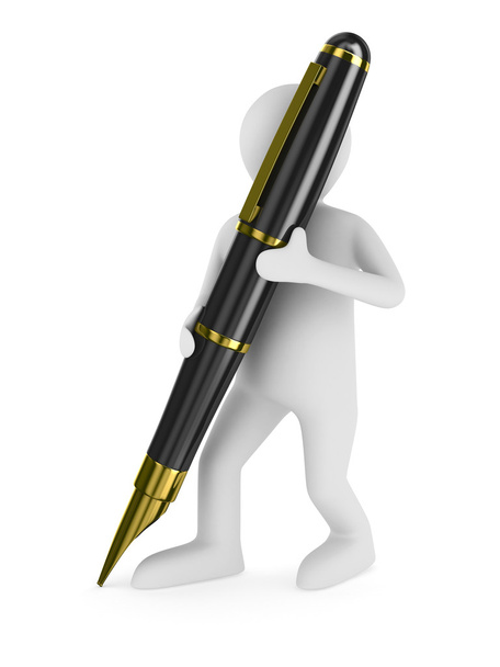 man with fountain pen on white background. Isolated 3D image - Photo, Image