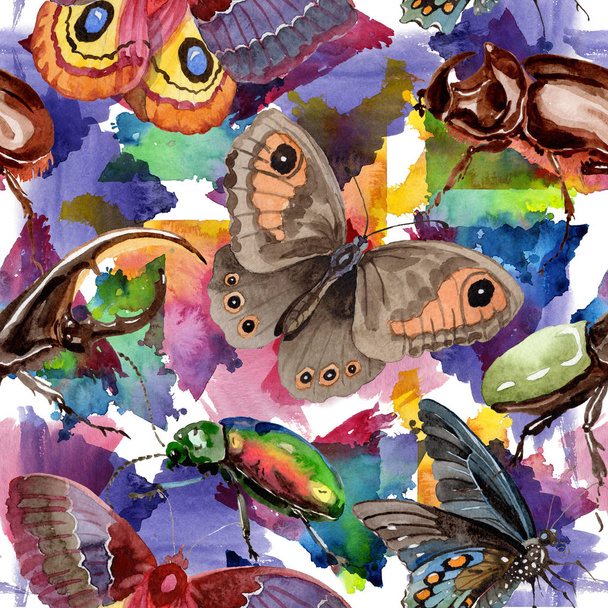 Coléoptères exotiques motif d'insectes sauvages dans un style aquarelle
. - Photo, image