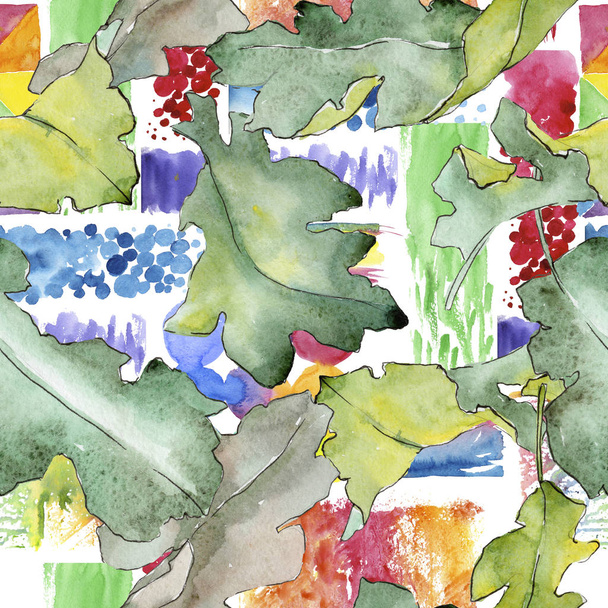 Oak leaves pattern in a watercolor style. - Fotoğraf, Görsel