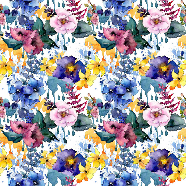 Bouquet flower pattern in a watercolor style. - Fotografie, Obrázek