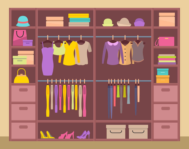 Huge upboard with Varied Clothes, Color Banner - Vector, afbeelding