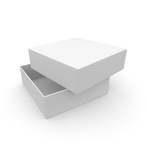 Valkoinen tyhjä laatikko tuotteille ja tavaroille valkoisella eristetyllä taustalla
 - Valokuva, kuva