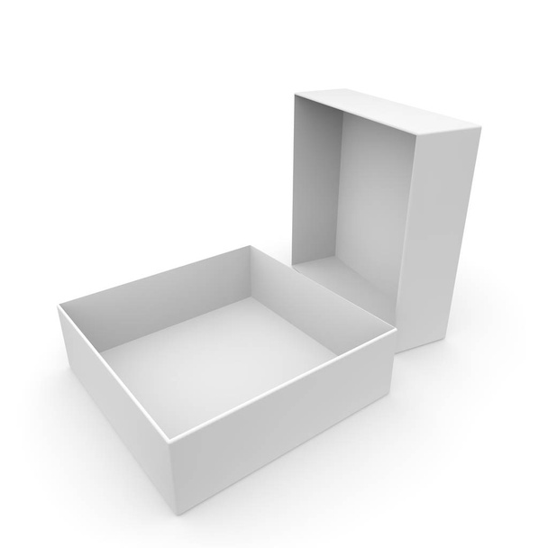Caja vacía blanca para productos y mercancías sobre fondo blanco aislado
 - Foto, Imagen