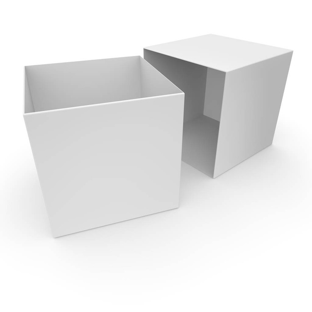 Caixa vazia branca para produtos e mercadorias em fundo isolado branco
 - Foto, Imagem