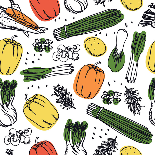 Food Collection Fresh vegetables Seamless pattern - Vector, Imagen