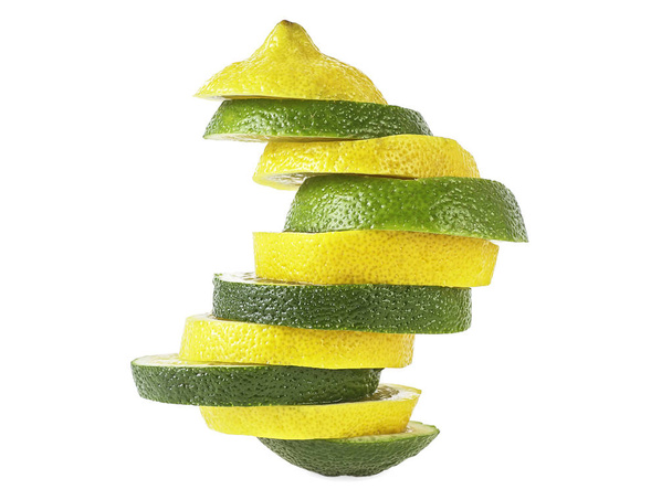 Sliced lemon and lime isolated on white background - Фото, зображення