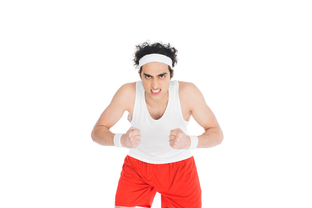 Ritratto di sportivo magro arrabbiato isolato su bianco
 - Foto, immagini