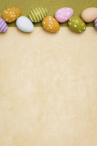 Ilustração 3D de belos ovos de Páscoa coloridos em fundo brilhante
 - Foto, Imagem