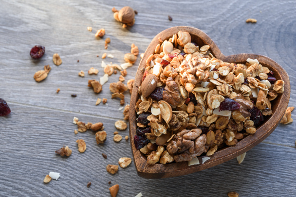 homemade granola in wooden bowl - Photo, Image
