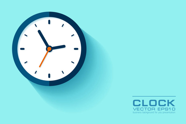 Simple Clock in flat style. Watch on blue background. Business illustration for you presentation. Vector design object. - Vector, imagen