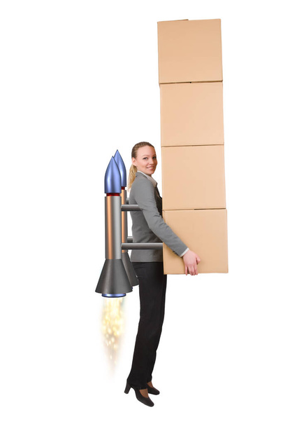 Empresária entregando caixas isoladas no fundo branco
 - Foto, Imagem