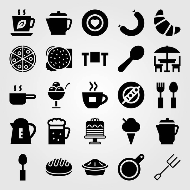 Restaurant vector icon set. skewer, cutlery, pizza and cake - Vetor, Imagem