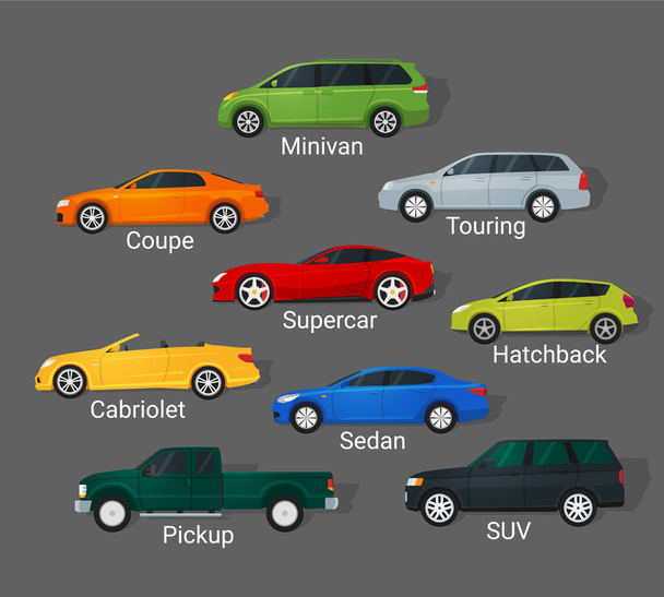 Auto's typen plat - Vector, afbeelding