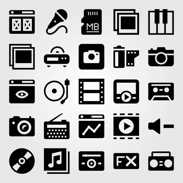 Multimedia vector icon set. keyboard, quaver, radio and volume - Вектор, зображення