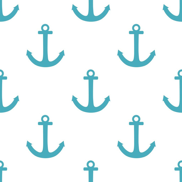 Tile sailor vector pattern with mint green or pastel blue anchor on white background - Vector, Image
