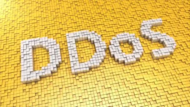 Pikselöity lyhenne DDoS (Distributed Denial of Service) valmistettu kuutiot, mosaiikki kuvio. Verkkotietoturvan käsite
. - Materiaali, video