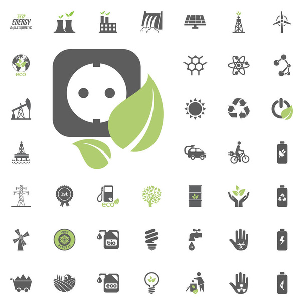 Icono de toma de corriente. Conjunto de iconos de vectores Eco y Energía Alternativa. Fuente de energía eléctrica conjunto de recursos de energía vector
. - Vector, imagen