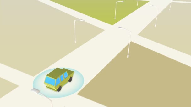 Selbstfahrendes Auto bewegt sich auf der Straße. Verhinderung von Verkehrsunfällen mit anderen Fahrzeugen. Autopilot Smart Car Navigationskonzept. (nahtlose Schleife) - Filmmaterial, Video